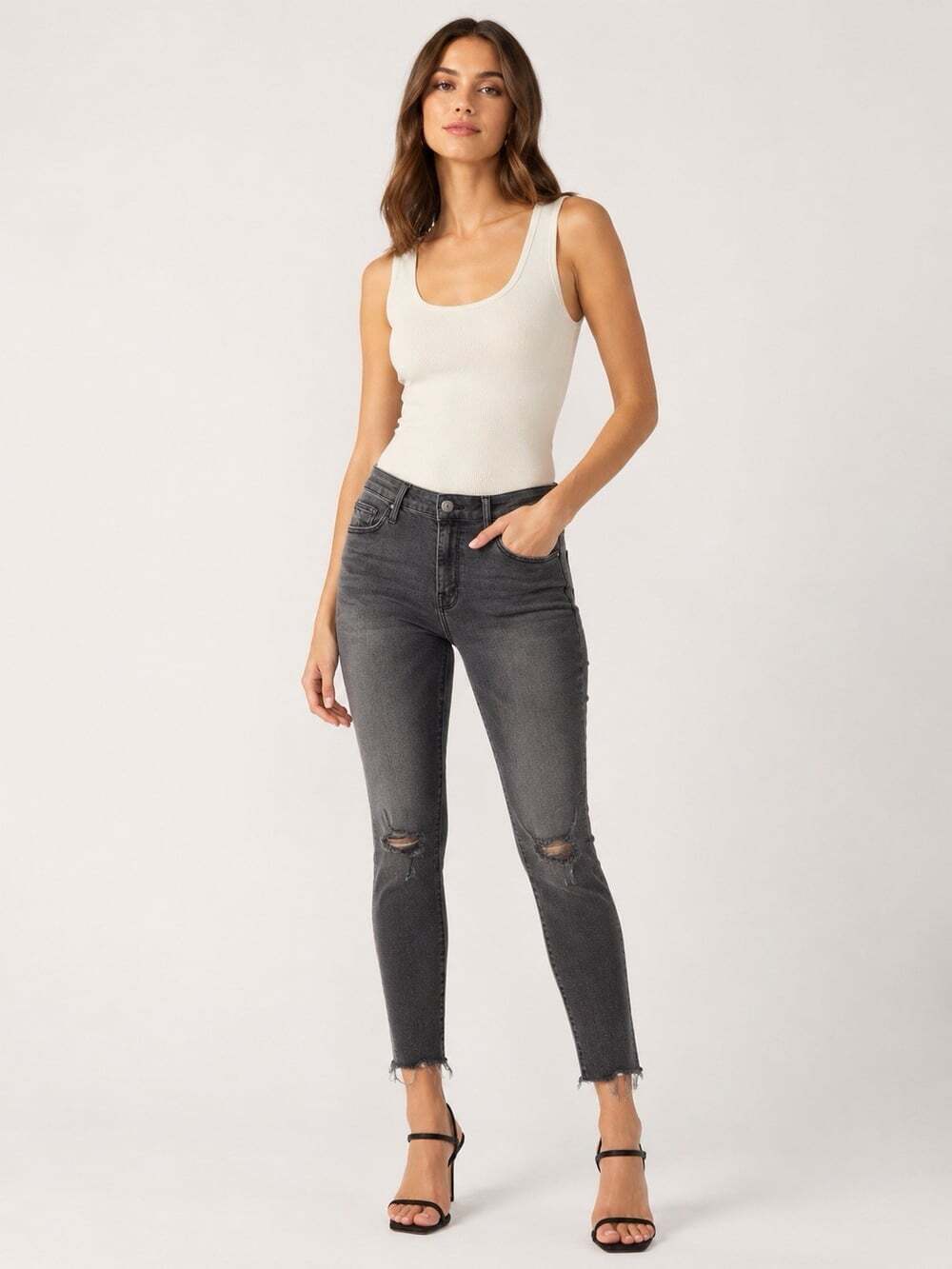 MOTHER The Looker Ankle Fray Jeans 29 Burning Lanterns Black Distressed Skinny